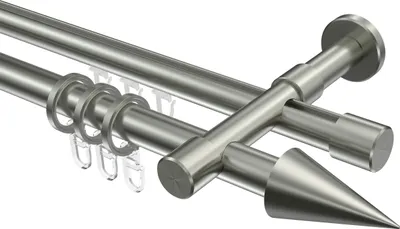 Produktbild von Interdeco Rundrohr-Innenlaufstange / Gardinenstange (Kombination) Edelstahl-Optik, Typ Prestige Savio (Kegel), 20 mm Ø 2-läufig, 480 cm