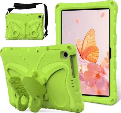 Produktbild von Kinder Hülle für Lenovo Tab M10 10,1" 3rd Gen TB-328F 2022 Leicht Stoßfeste EVA Kindgerechtes Schutzhülle mit Schultergurt, Schmetterlings-Ständer hellgrün