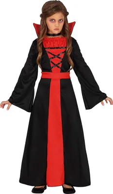 Obrázok produktu pre Upírske halloweenske šaty detský kostým červené čierne strašidelné elegancia noc duchov, veľkosť: 140/146 farba: červená