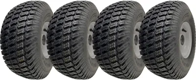 Immagine prodotto di Ruote per tosaerba 15x6.00-6, mozzo da 65 mm, pneumatico su cerchione, cuscinetti da 20 mm (set da 4)