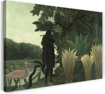 Produktbild von Leinwandbild (120x80cm): Henri Rousseau - Der Schlangenbeschwörer, echter Holz-Keilrahmen inkl. Aufhänger, handgefertigt in Deutschland