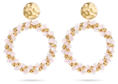 Produktbild von Hellrosa Creolen Ohrringe Damen mit Perlen Boho Statement Hängeohrringe Handgemachter Sommerschmuck Trendige Geschenkidee