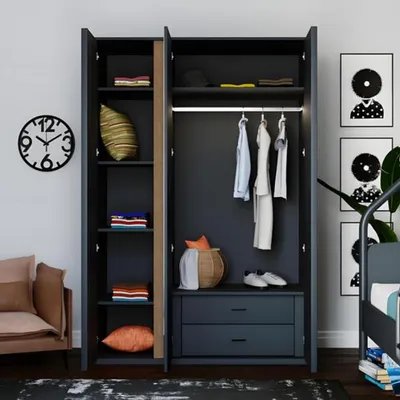 Image de Armoire en bois gris moderne, espace de rangement élégant pour la chambre à coucher