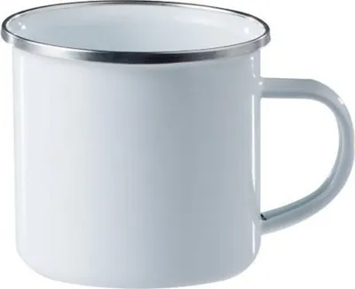 Produktbild von Tasse Emaille mit Edelstahlrand weiß