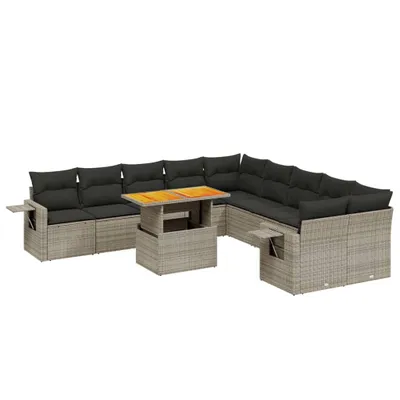 Produktbild von Modulares Garten-Sofaset, 11-teilig, aus Poly Rattan, Grau, mit verstellbarem Tisch, abnehmbaren Kissenbezügen, UV-beständig