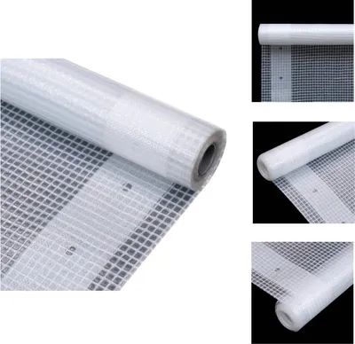 A roll of white tarp material with a grid pattern, shown from a close-up angle.