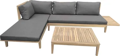Image de Salon de jardin en acacia 4 places PANGKOR - coussins gris