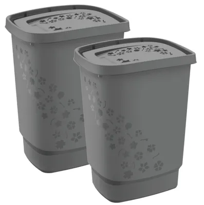 Produktbild von Rotho 2er-Set Wäschesammler 55 L Flowers  - Wäschekorb groß - Wäschetruhe 44,7 x 34,7 x 60,5 cm - Wäschebox mit Schwingeckel