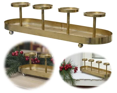 Produktbild von LS-LebenStil Kerzenschale Eisen 48cm Antik Gold Stumpenkerze Kerzenständer Kerzenleiste Adventskerzen Tablett Weihnachten Advent Winter Tisch Deko