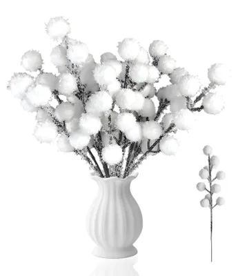 Productafbeelding van Kunstplanten takken met bessen - 30 stuks - Decoratie voor winter en bruiloften - Wit - 21,5 cm