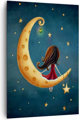 Produktbild von Bild auf Leinwand - Leinwandbild - Einteilig - Kinder Mädchen Mond - 70x100cm - Wand Bild - Wanddeko - Wandbilder - Leinwanddruck - Wanddekoration - Leinwand bilder - Wandbild - PA70x100-4683