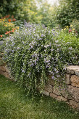 Produktbild von Hängender Rosmarin Prostratus 3L Topf winterhart immergrün Kriechrosmarin aromatisch pflegeleicht Balkon Garten Kräuterpflanze