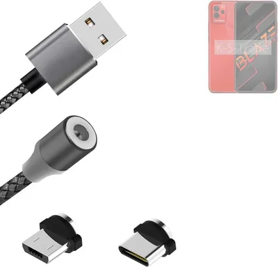 Produktbild von K-S-Trade Hochwertiges Magnet-Lade-kabel Sync-Kabel Daten-Kabel für Lava Blaze mit USB-Typ-C-Anschluss und Micro-USB-Anschluss 2A bis zu 480mbps