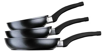 Produktbild von BRA Design | Set mit 3 Bratpfannen aus geschmiedetem Aluminium mit Antihaftbeschichtung, 18|22|26 cm, geeignet für alle Herdarten, einschließlich Induktion und Glaskeramik, Schwarz