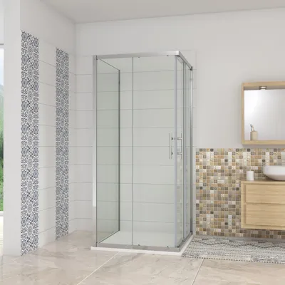 Produktbild von AICA 70x70x185cm U-Form Duschkabine Schiebetür mit 70×185cm ESG NANO Glas Seitwand Eckeinstieg Dusche Duschabtrennung Duschwand