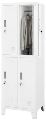 Produktbild von Umkleideschrank Spind BARTEK 4 Abteile Etikettenhalter Lüftungsschlitze | Umkleidespind Schließfachschrank Garderobenspind 172x55,9x45cm Weiß