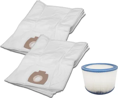 Produktbild von Trade-Shop SET: 10x Microvlies-Beutel + Lamellenfilter/Luftfilter kompatibel mit Nilfisk 302000490, 63990, 11753, 107402338, 302000461