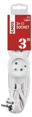 Prodlužovací kabel 3 m / 3 zásuvky / bílý / PVC / 1,5 mm2
