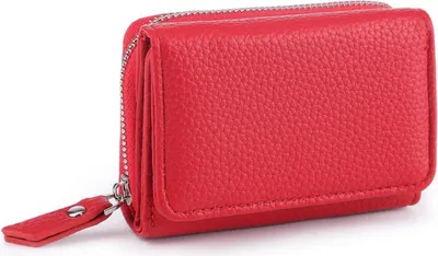Image de Porte-monnaie Femme Trifold Portefeuille en cuir 6 poches pour cartes Rouge