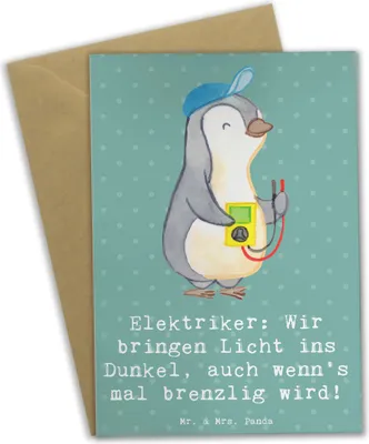 Produktbild von Mr. & Mrs. Panda Glückwunschkarte Elektriker Lichtbringer - Meeresbrise - Geschenk, valentinstagskarte, Anerkennung, Beruf, Hochspannung, einladungskarten, Mut, Berufe