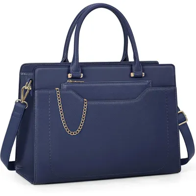 Immagine prodotto di Borsa shopper da donna, grande, per laptop da 15,6 pollici, in ecopelle, borsa da lavoro impermeabile, con portafoglio, colore blu