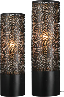 Produktbild von Casablanca Stehleuchte, zylindrisch, "Nature", Blattdesign, Metall, schwarz, , H. 55 cm, D. 16,5 cm 84104