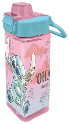 Obrázok produktu pre Štvorcová fľaša na vodu Stitch, objem 500 ml, bez BPA