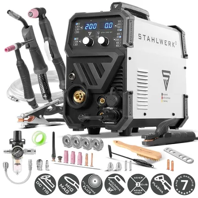 Image de STAHLWERK Poste de soudage sous protection gazeuse 4 en 1 combiné CTM-250 ST - TIG, MIG/MAG, MMA (E-Hand), FLUX (fil fourré) jusqu'à 200A, CUT jusqu'à 45A, puissance de coupe jusqu'à 14mm