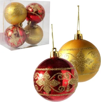 Imagen del producto de Juego de 4 adornos navideños decorados en colores dorado y rojo