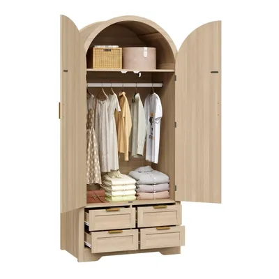 Produktbild von Moderner Kleiderschrank mit gebogenen Türen,Großzügiger Stauraum,Mit Kleiderstange und Schubladen,r Kleiderschrank,Geeignet für Schlafzimmer
