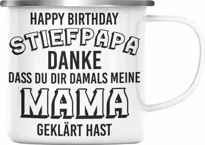 Produktbild von Trendation - Stiefpapa Emaille Tasse Spruch Geschenk Lustige Sprüche Stiefvater Geschenk Geburtstag Geburtstagsgeschenk (Silber)