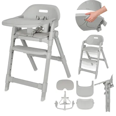 Produktbild von Lionelo Matt 5in1 Hochstuhl Klappbar Kinderhochstuhl Verstellbar Bis 110 kg Babyhochstuhl mit 5-Punkt-Gurt - Grau