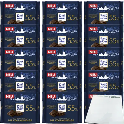 Produktbild von Ritter Sport Die Vollmundige 55% VPE (15X75g Packung) + usy Block