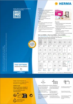 Produktbild von HERMA 10782 Universal Etiketten für Inkjet Drucker, 80 Blatt, 210 x 297 mm, 1 pro A4 Bogen, 80 Stück, selbstklebend, bedruckbar, matt, blanko Klebeetiketten Aufkleber für Tintenstrahldrucker, weiß