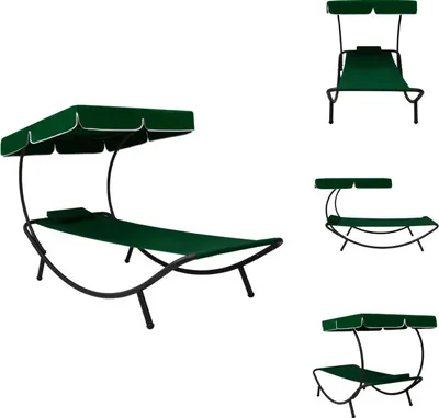 Immagine prodotto di vidaXL Lettino da giardino con tettuccio e cuscino verde - Lettini prendisole