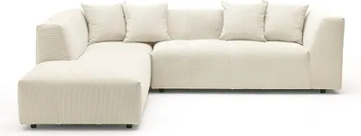 Produktbild von Großes Ecksofa aus beigem Velours mit feinen Streifen - NAEMIA von Maison Céphy