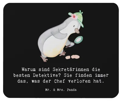 Produktbild von Mr. & Mrs. Panda Mauspad Sekretärin Detektiv - Schwarz - Geschenk, Organisationstalent, Mouse Pad, Mousepad, Berufe, computer, Multitasking, Chefetage, Beruf, pc