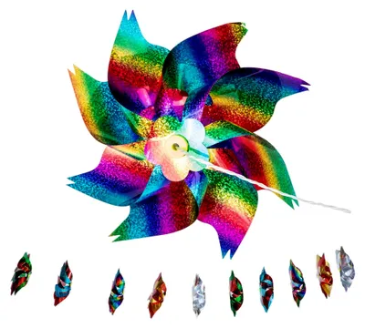 Produktbild von Reflektierende Windmühlenkette aus PET zur Vogelabwehr im Garten und an Bahnanlagen mit holografischen Windspielen