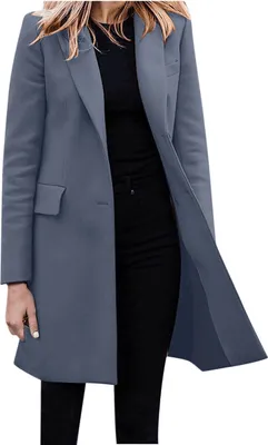 Produktbild von ASKSA Damen Winterjacke Langarm Revers Wintermantel Einreihig Damenmantel Strickjacke Warm Mantel, Hellblau, 2XL