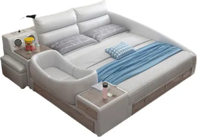 Produktbild von Bett Multifunktion Regal Schrank USB Ladestation Doppel Leder Betten 180x200