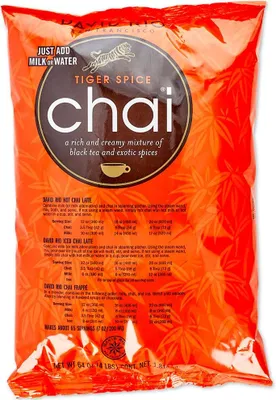 A bag of David Rio Tiger Spice Chai mix.