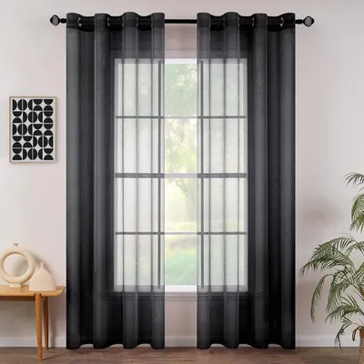 Produktbild von Transparente Voile-Vorhänge mit Ösen, durchsichtig, luftig, dekorativ, Polyester, für Wohnzimmer, Schlafzimmer, 140 x 260 cm (B x H), Ösenoberkante, 2er-Set, Bl