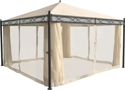 Produktbild von Pergola Cadiz, Garten Pavillon, stabiles 7cm-Gestell mit Seitenwand + Moskitonetz  creme 4x4m