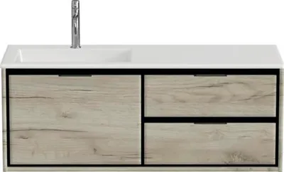 Produktbild von Sanox Badmöbel-Set Loft BxHxT 120,5 x 47 x 45,5 cm Frontfarbe craft oak mit Waschtisch Mineralguss weiß Griff chrom 8474