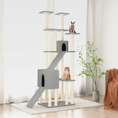 Produktbild von Kratzbaum mit Sisal-Kratzsäulen Hellgrau 190 cm Katzenmöbel für kleine und große Katzen