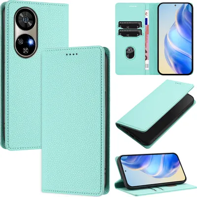 Obrázek produktu pro Kožené pouzdro pro Ulefone Note 17 Pro, Litschi kůže, peněženkové pouzdro s přihrádkami na karty a stojánkem Tyrkysový