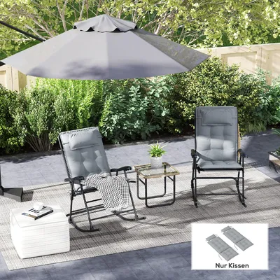 Produktbild von Liegenauflage 2er-Set Sonnenliege, Polsterauflage wasserabweisend, Gartenliege Sitzauflage Polyester, Hellgrau | 116 x 50 x 5 cm | 180 g/m²