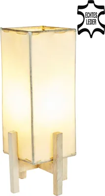 Image de Lampe de table en cuir Janka Naturel avec support blanc