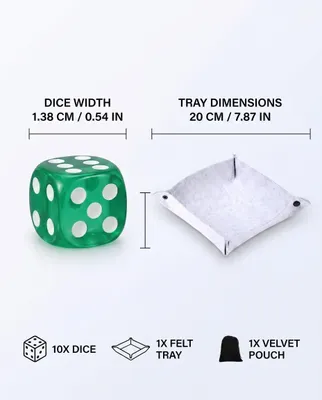 Imagen del producto de Juego de dados transparentes, 10 unidades, de 14 mm, con vaso de fieltro, para juegos y actividades educativas