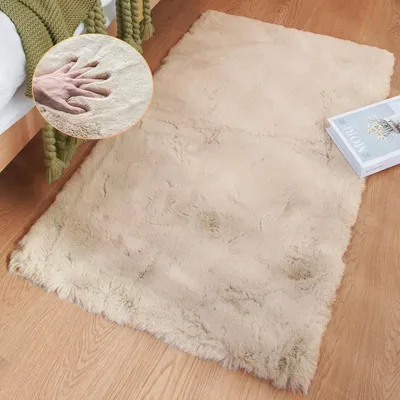 Zdjęcie produktu dla Dywan do sypialni, beżowy, z możliwością prania, puszysty, 60x90 cm, sztuczne futro, do salonu, pokoju dziecięcego